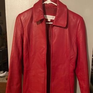 Liz Claiborne rust red soft leather zip front jacket. Size small petite (Sz 4-6)